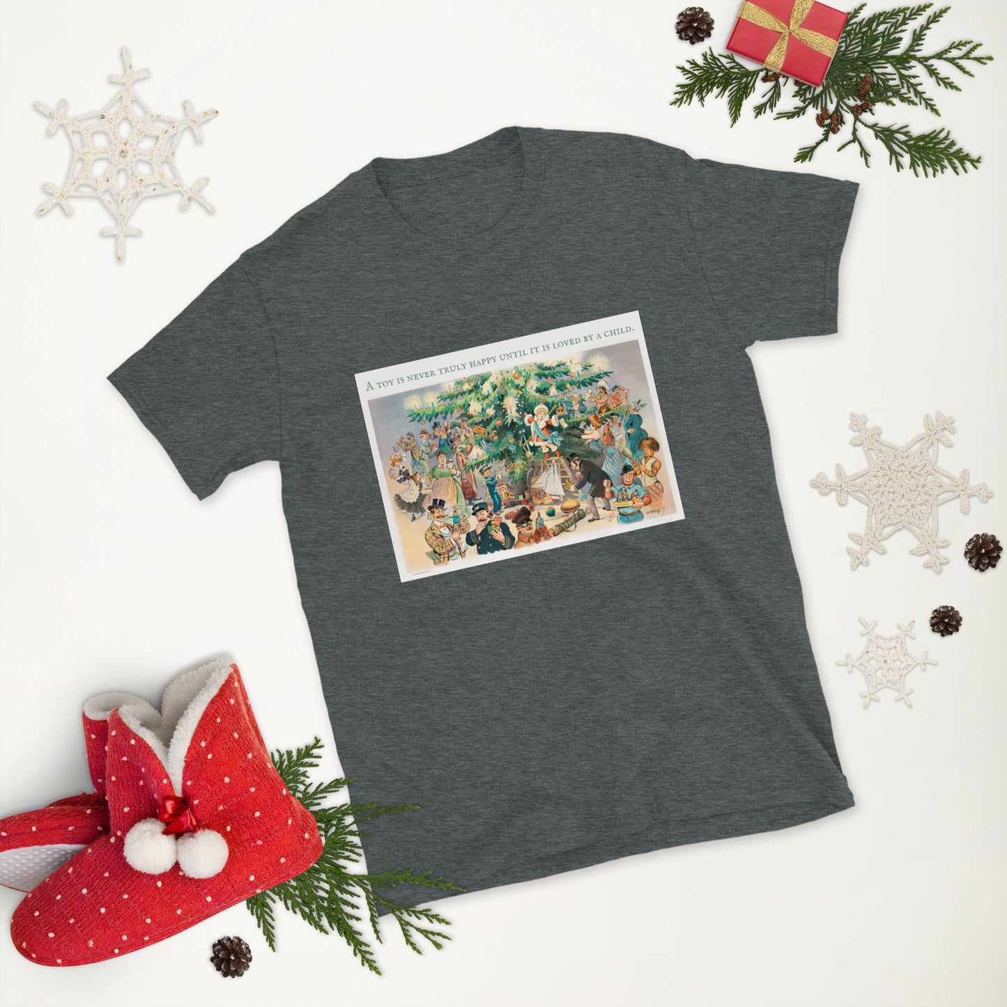 A Toy is Never Truly Happy Until it is Loved by a Child Short-Sleeve Unisex T-shirt, Vintage Image 1902