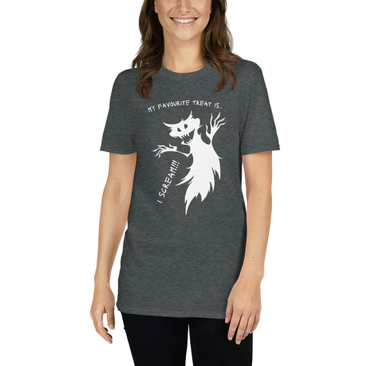 My Favorite Treat is ... I Scream, Short-Sleeve Unisex T-Shirt with a Ghost