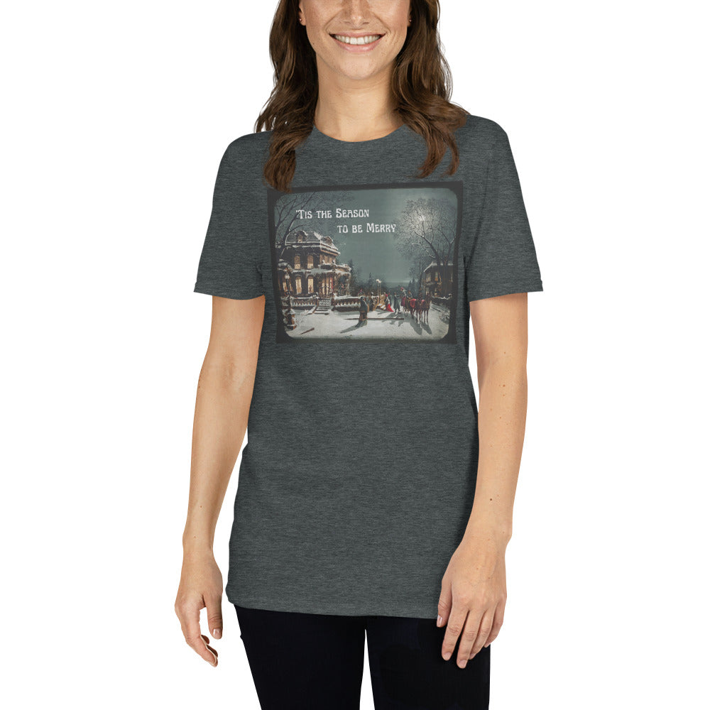 'Tis the Season to Be Merry Short-Sleeve Unisex T-Shirt, Christmas Message, Vintage Christmas Image