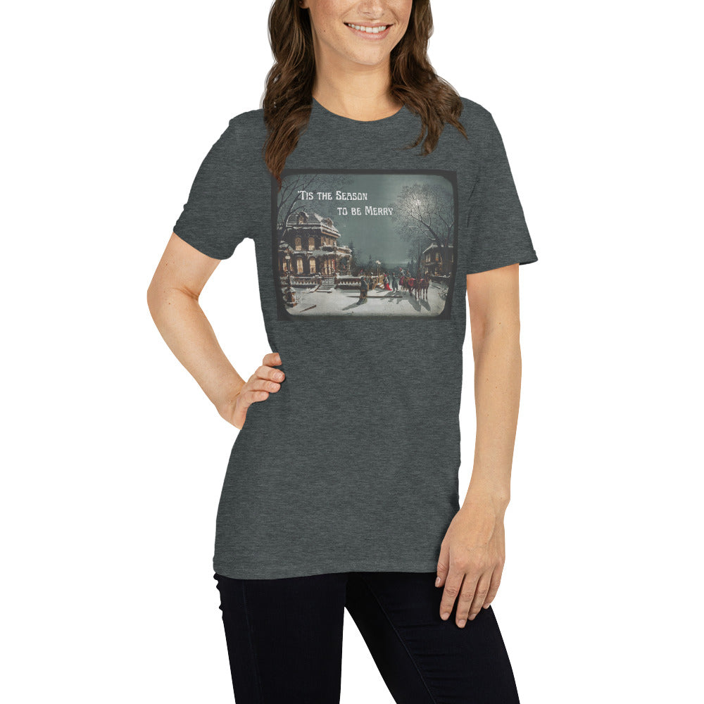 'Tis the Season to Be Merry Short-Sleeve Unisex T-Shirt, Christmas Message, Vintage Christmas Image