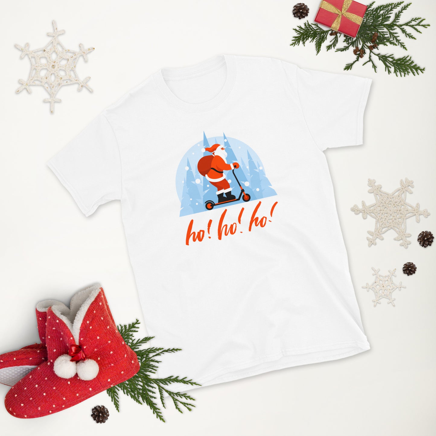 Ho! Ho! Ho! Santa on a Scooter Short-Sleeve Unisex T-Shirt
