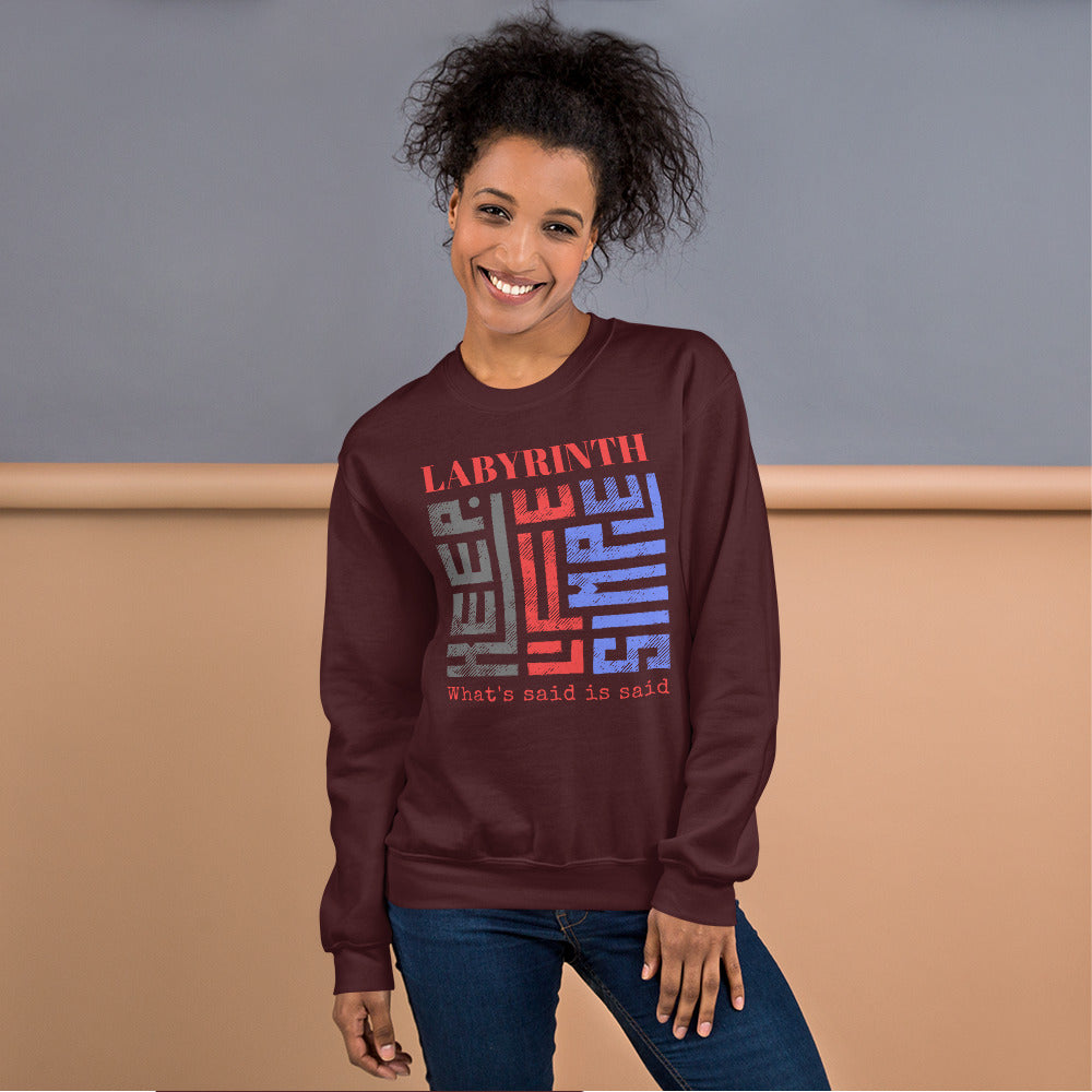 Labyrinth What's Said is Said Unisex Sweatshirt, Keep Life Simple pattern Blue White and Light Grey