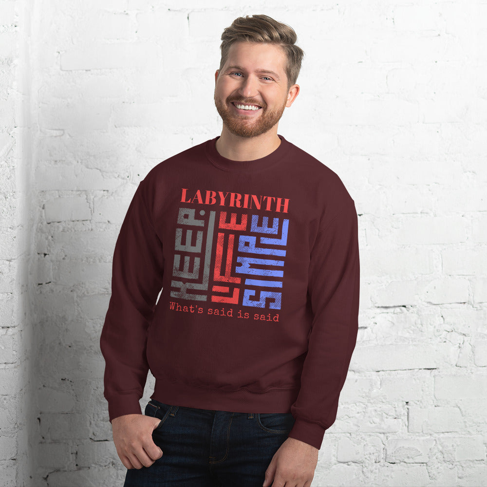 Labyrinth What's Said is Said Unisex Sweatshirt, Keep Life Simple pattern Blue White and Light Grey