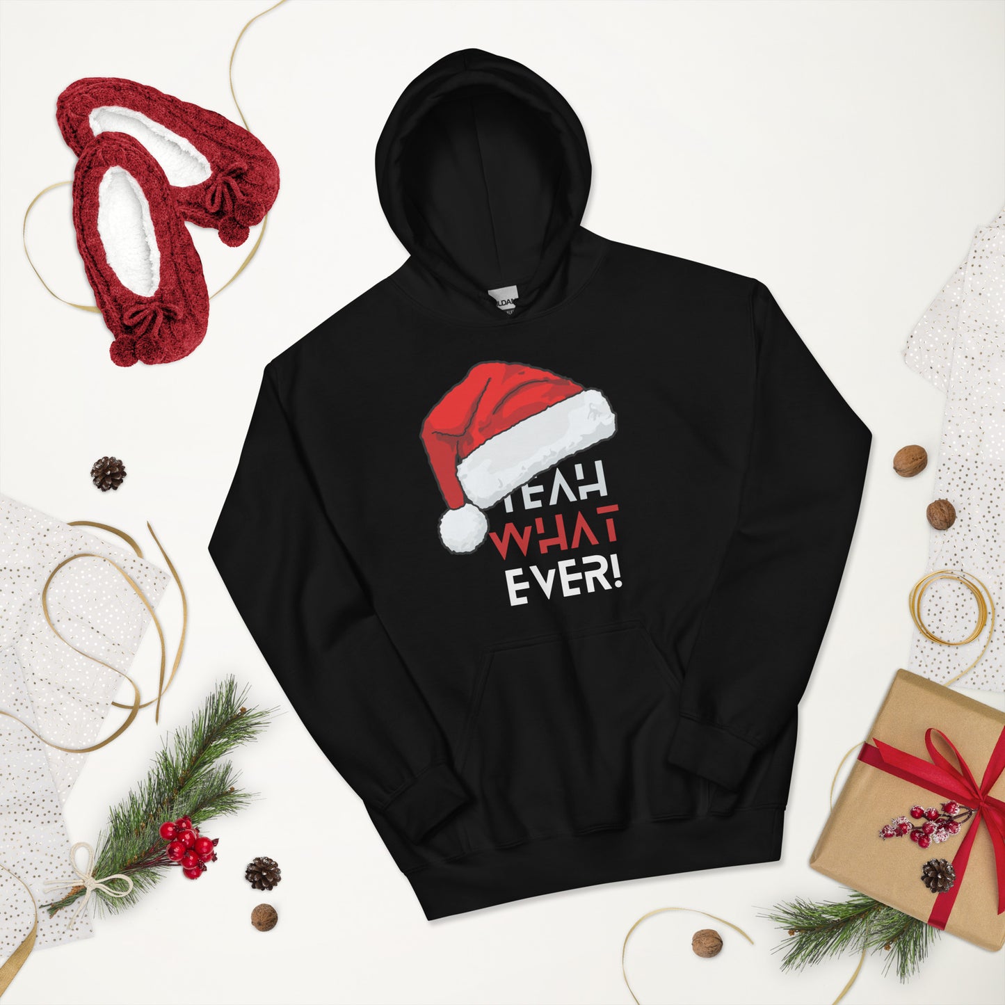 Yeah Whatever Short-Sleeve Unisex Hoodie, Christmas Enthusiasm, Christmas Hoodie, Sarcasm