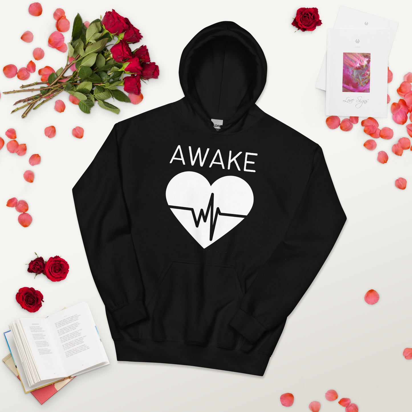 Awake Unisex Hoodie, Beating Heart Design, Inspirational Message