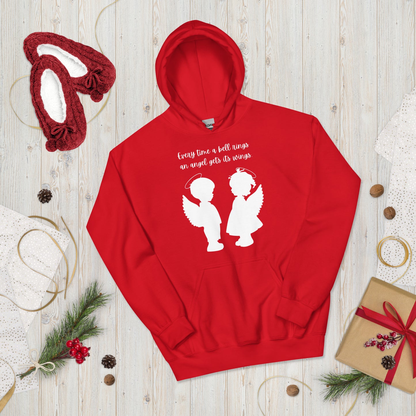Every Time a Bell Rings an Angel Gets Its Wings, Unisex Hoodie, It’s a Wonderful Life, Inspirational Christmas Message