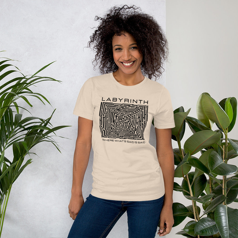 Labyrinth Movie Where What's Said is Said Unisex t-shirt, Optical Illusion Print, Maze, Labyrinth Cult Movie of the 80's