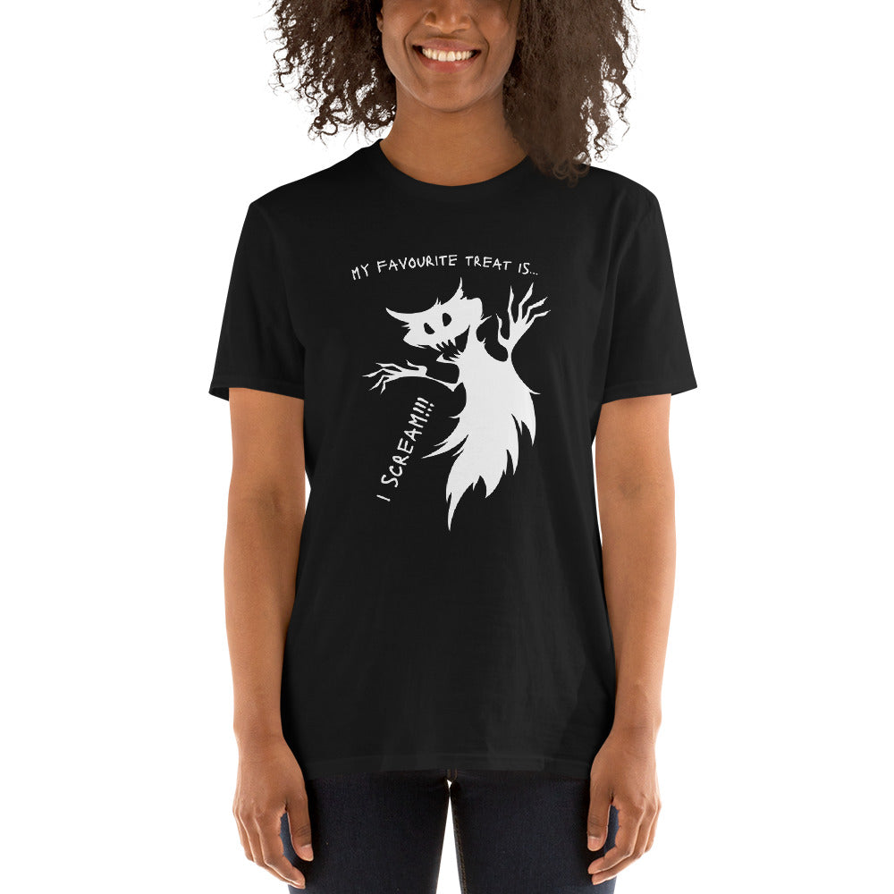 My Favorite Treat is ... I Scream, Short-Sleeve Unisex T-Shirt with a Ghost