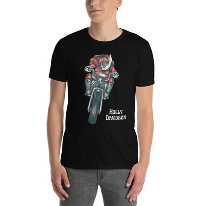 Holly Davidson Short-Sleeve Unisex T-Shirt, Santa on a Motorbike, Christmas Gift for Bikers