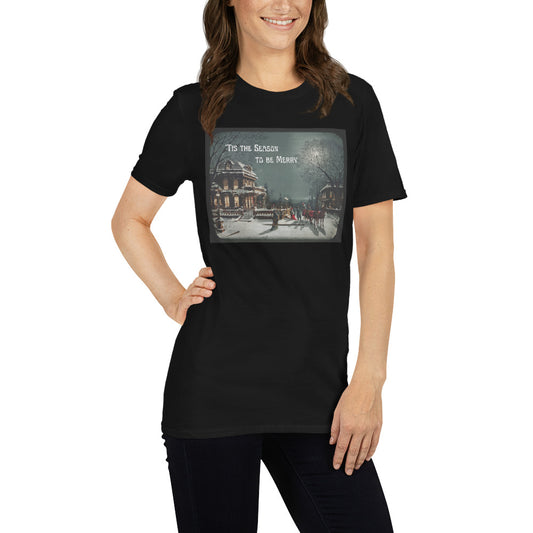 'Tis the Season to Be Merry Short-Sleeve Unisex T-Shirt, Christmas Message, Vintage Christmas Image