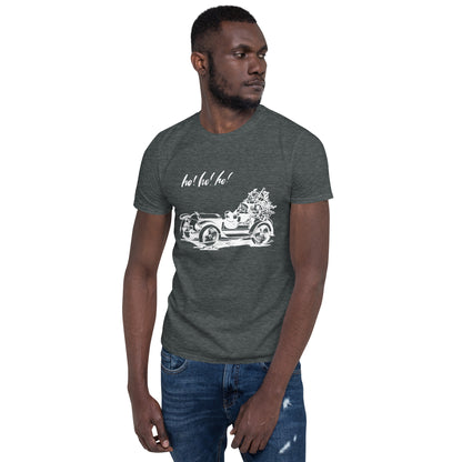 Ho! Ho! Ho! Christmas Short-Sleeve Unisex T-Shirt, Motorized Santa, Santa in a Car