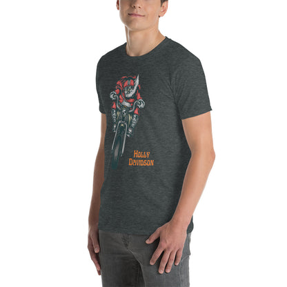 Holly Davidson Short-Sleeve Unisex T-Shirt, Santa on a Motorbike, Christmas Gift for Bikers
