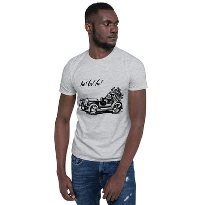Ho! Ho! Ho! Christmas Short-Sleeve Unisex T-Shirt, Motorized Santa, Santa in a Car
