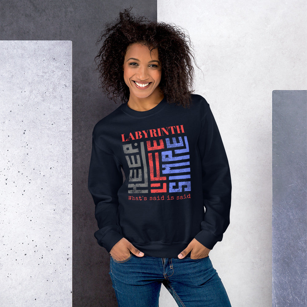 Labyrinth What's Said is Said Unisex Sweatshirt, Keep Life Simple pattern Blue White and Light Grey