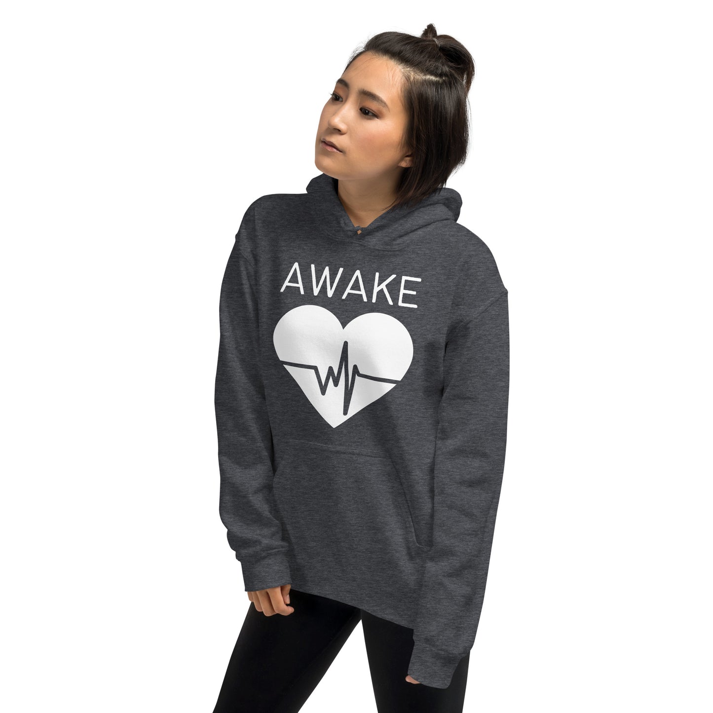 Awake Unisex Hoodie, Beating Heart Design, Inspirational Message