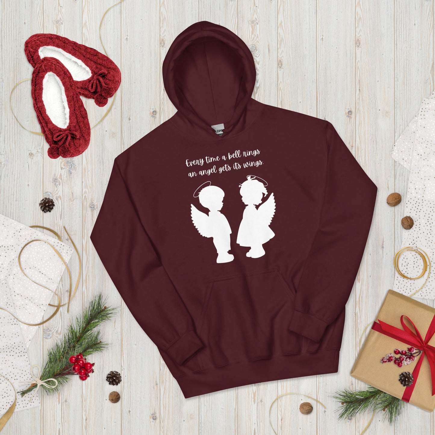 Every Time a Bell Rings an Angel Gets Its Wings, Unisex Hoodie, It’s a Wonderful Life, Inspirational Christmas Message